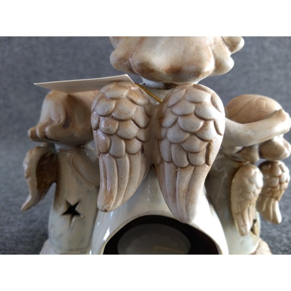 Angel Trio Ceramic Candle Holder Glazed Star Luminary w/ Tealight Christmas NEW - Picture 10 of 16